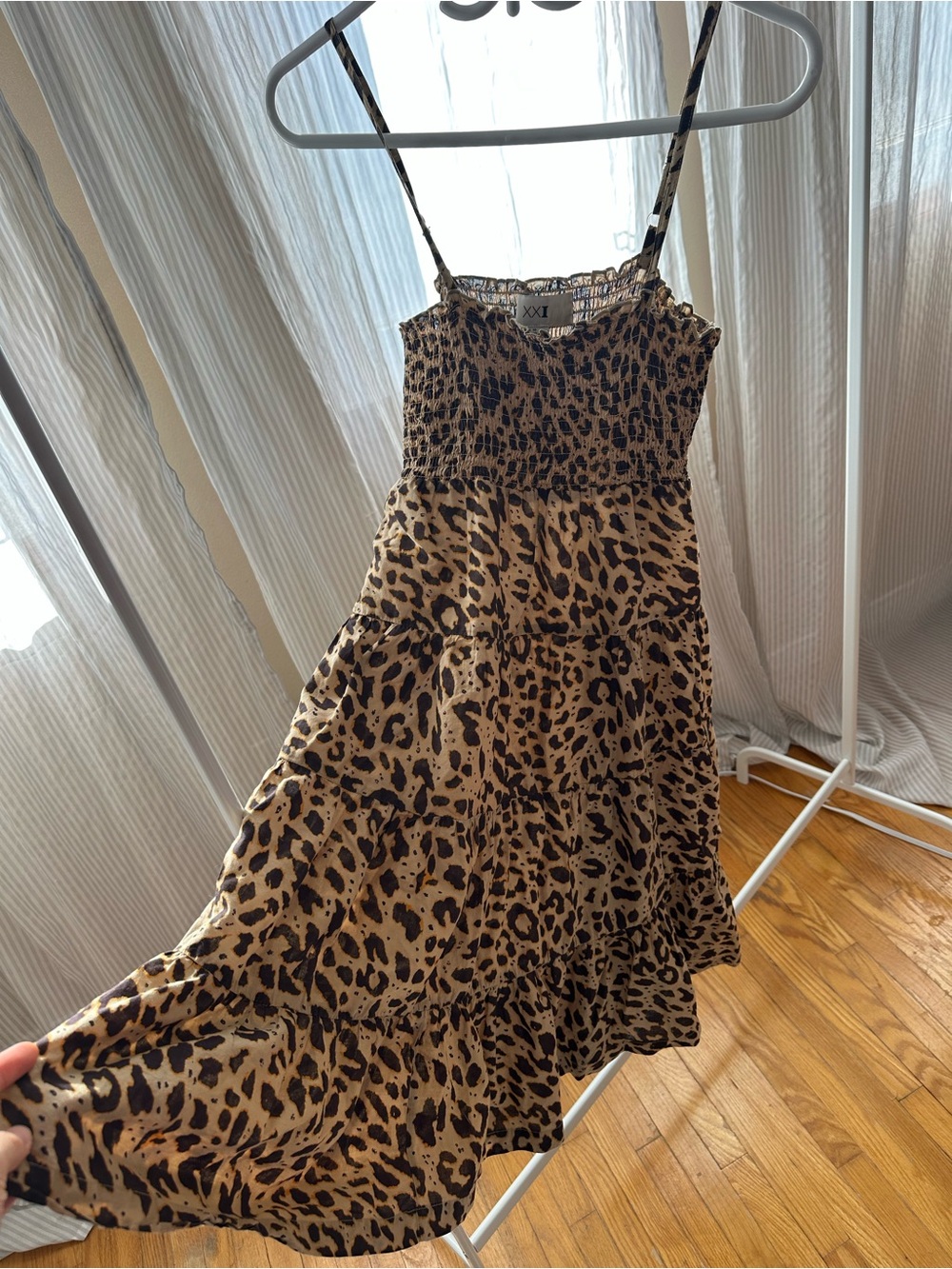 Forever 21 Leopard Print Smocked Midi Dress - Tan & Black